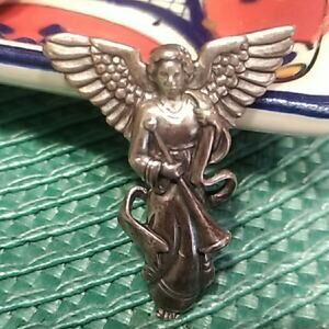 Vintage Sterling Silver Angel St Gabriel Pin Brooch Pendant 8g 1.1/2 x 1.1/4"